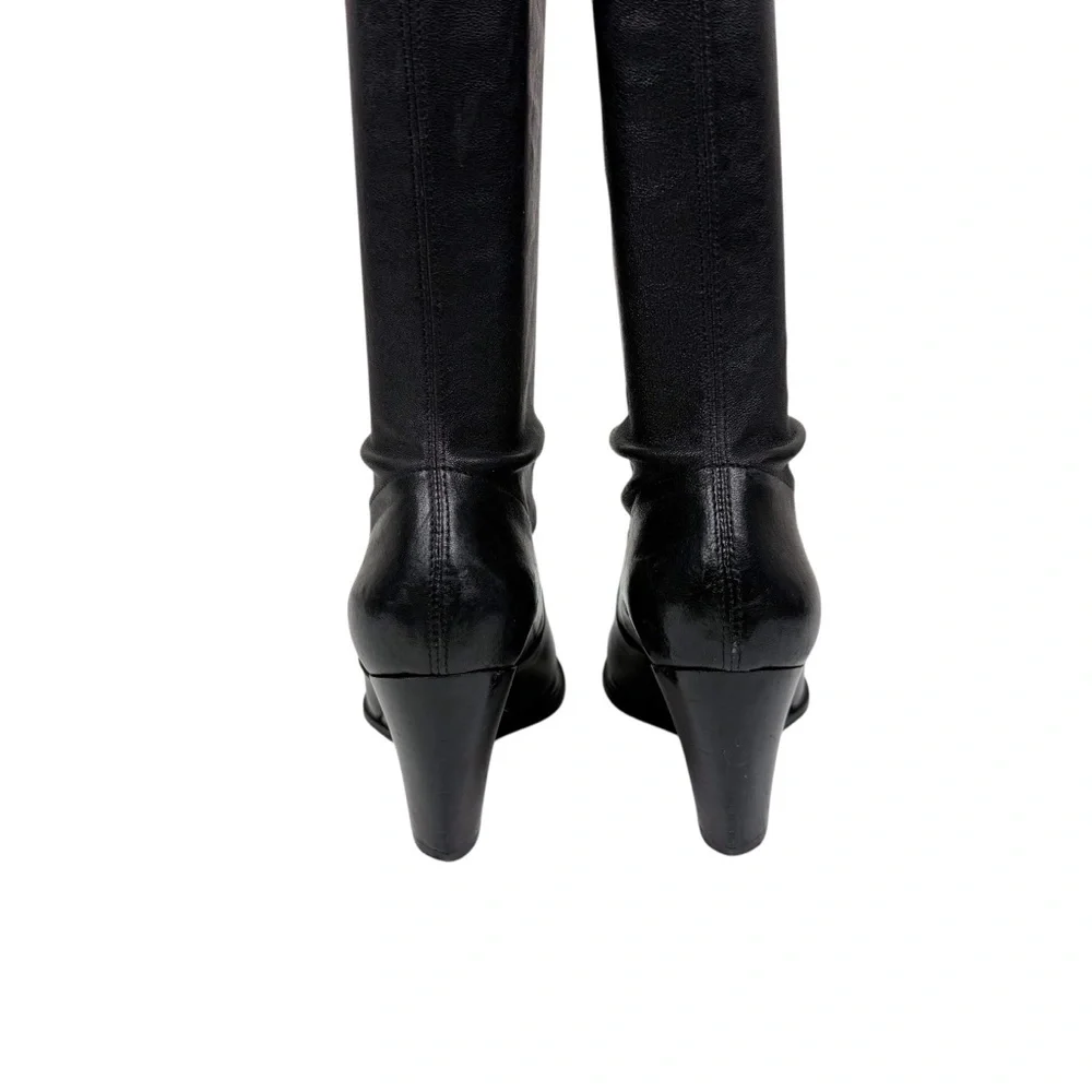 Robert Clergerie Black Leather Over the Knee‎ Thigh High Wedge Boots Point Toe 7